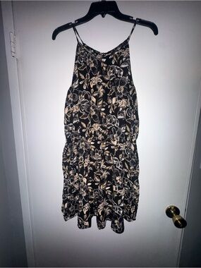 Old Navy Black Mini Dress with Cream Floral Print